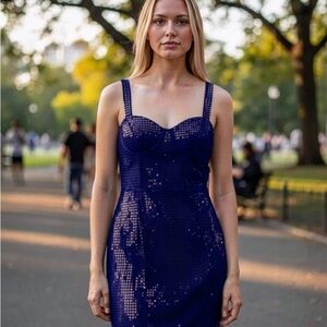 Elegant Navy Blue Sequin Dress